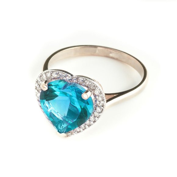 14K. GOLD RING WITH DIAMONDS & HEART BLUE TOPAZ - Picture 3 of 7